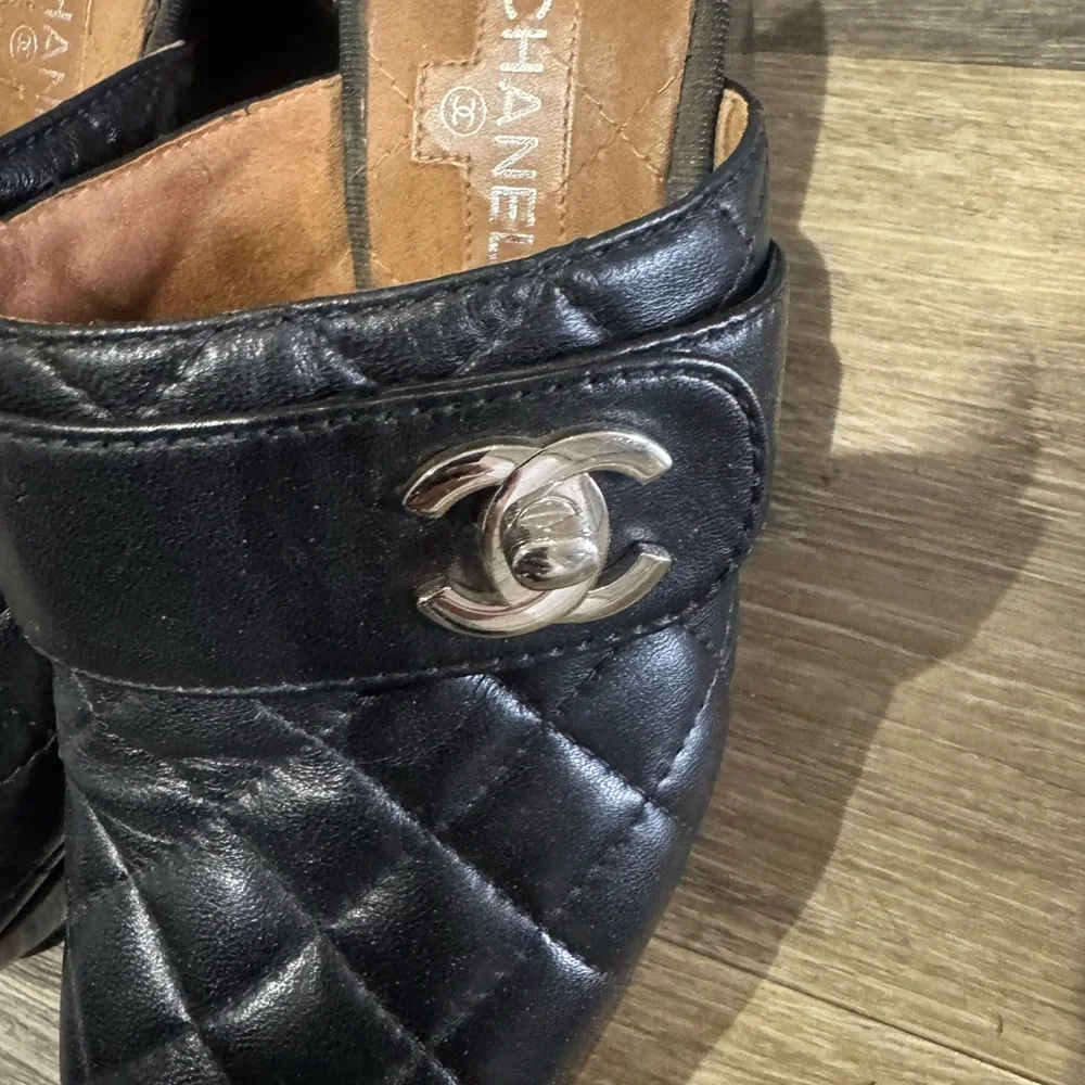 Chanel Black Quilted Mules with Silver Logo - Picture 3 of 6